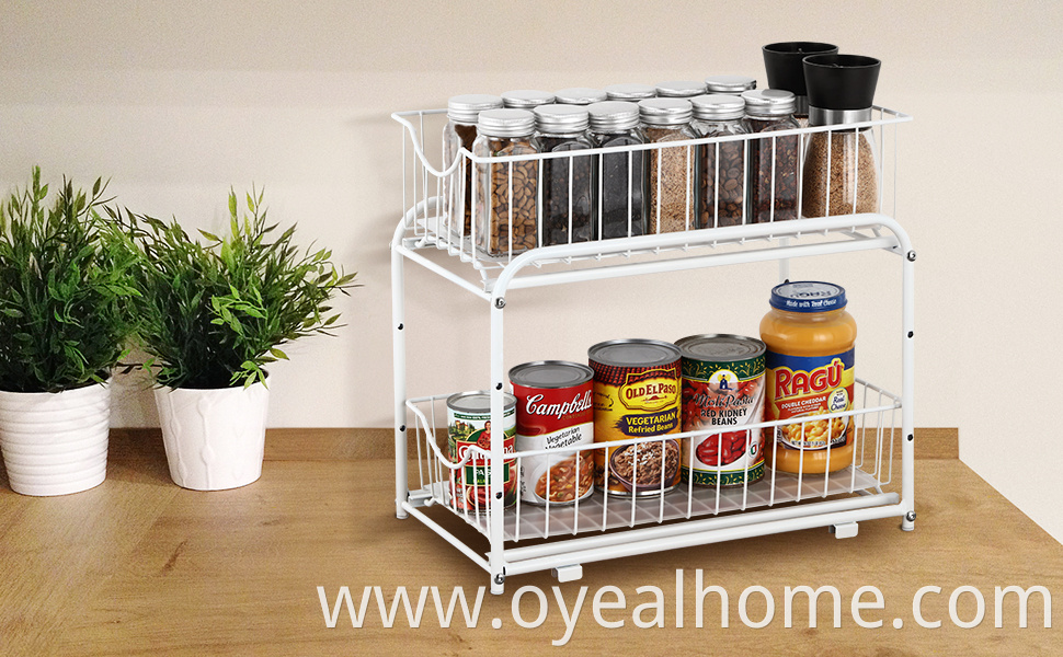 2 Tier Pull Out Cabinet Organizer For Kitchen